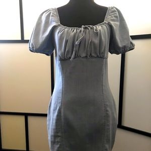 Cute whitewash jean dress with puffy sleeves